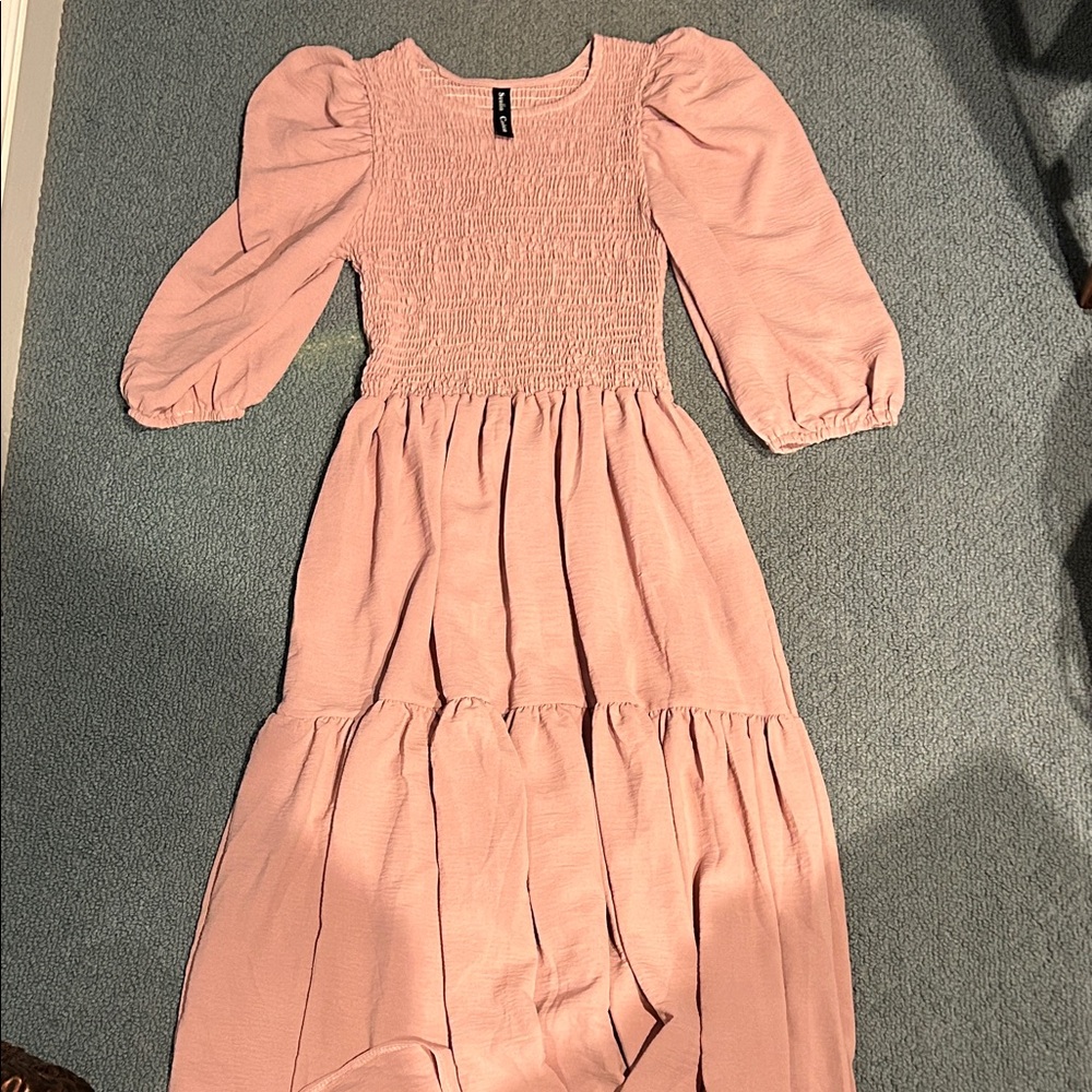 Pink Puff Sleeve Maxi Dress